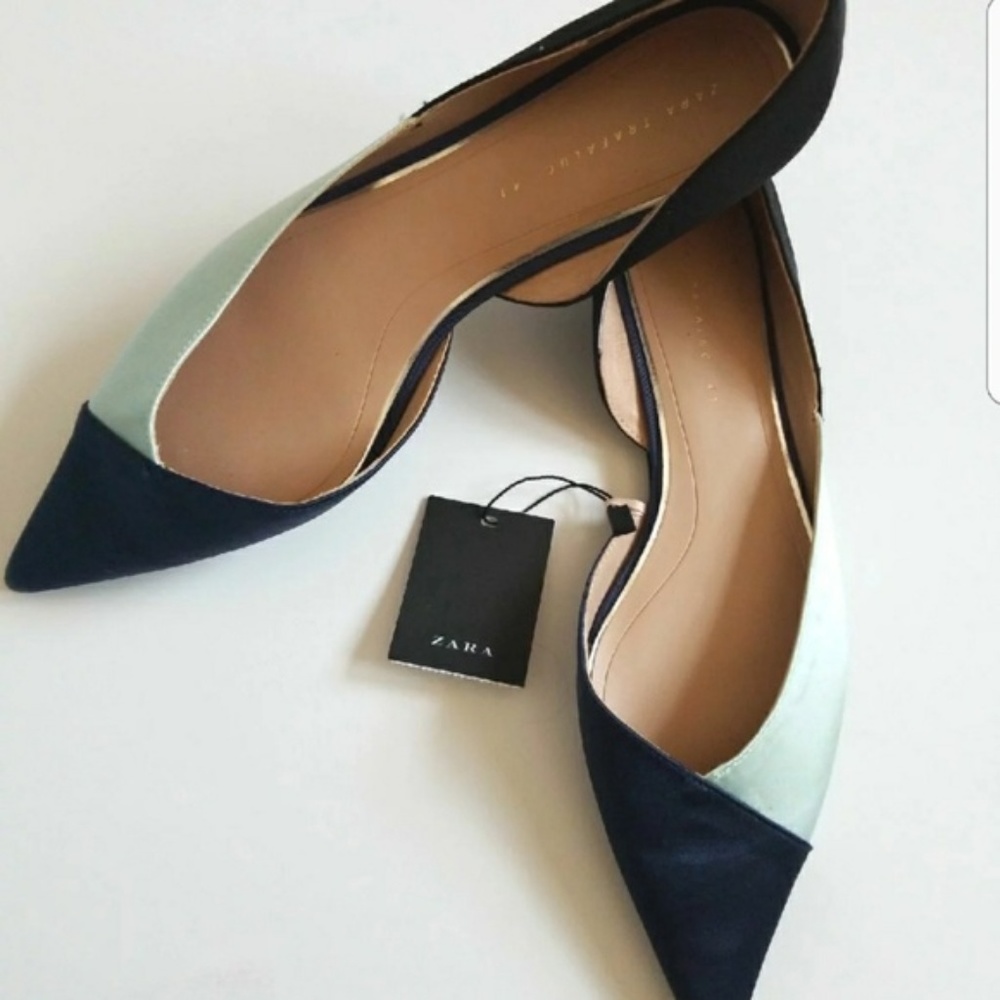 ️Zara size 6 Blue Tri-Color Ballerina Flats - Picture 4 of 7